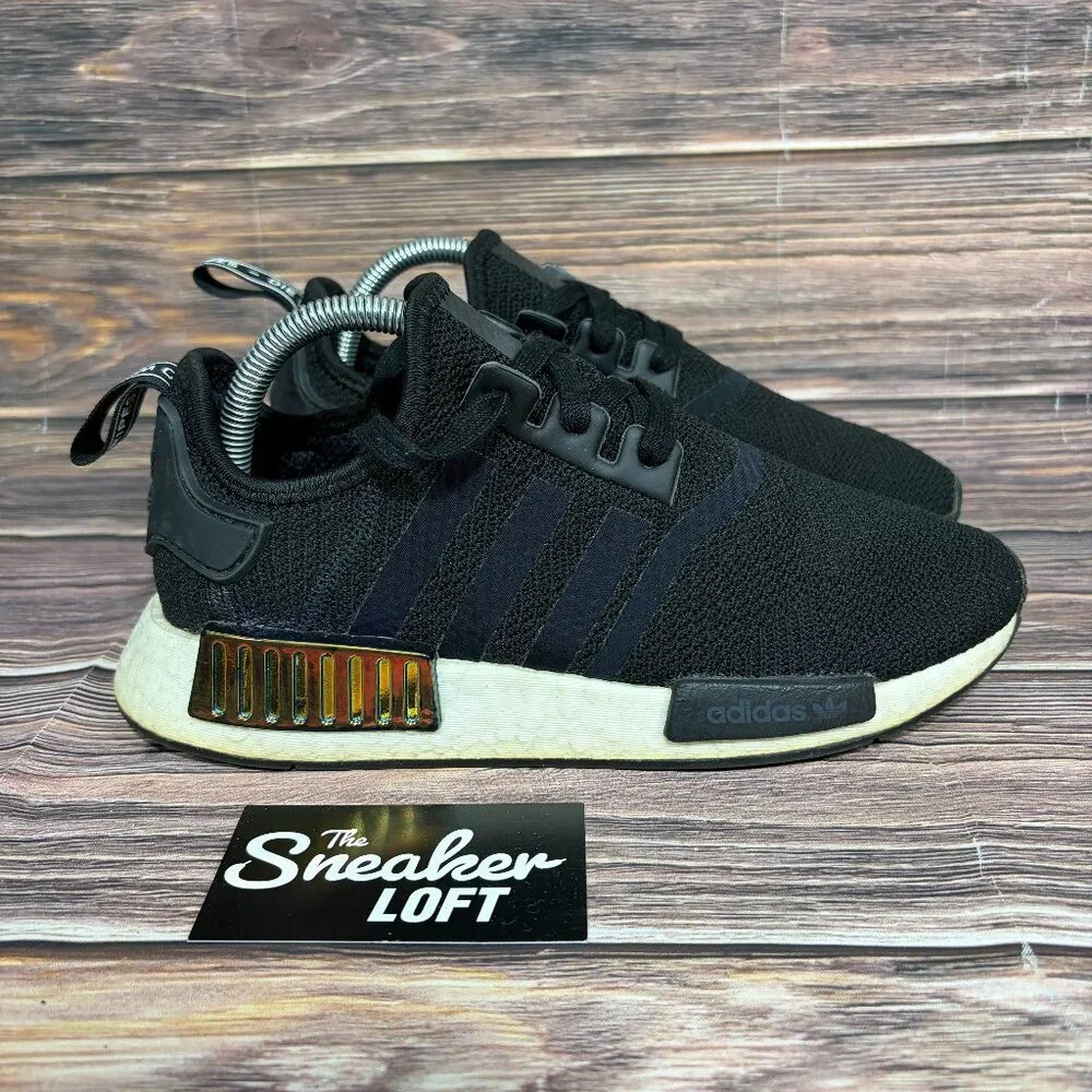 Adidas NMD R1 Black Gold Metallic Women's Athletic Training Shoes Size 8‎